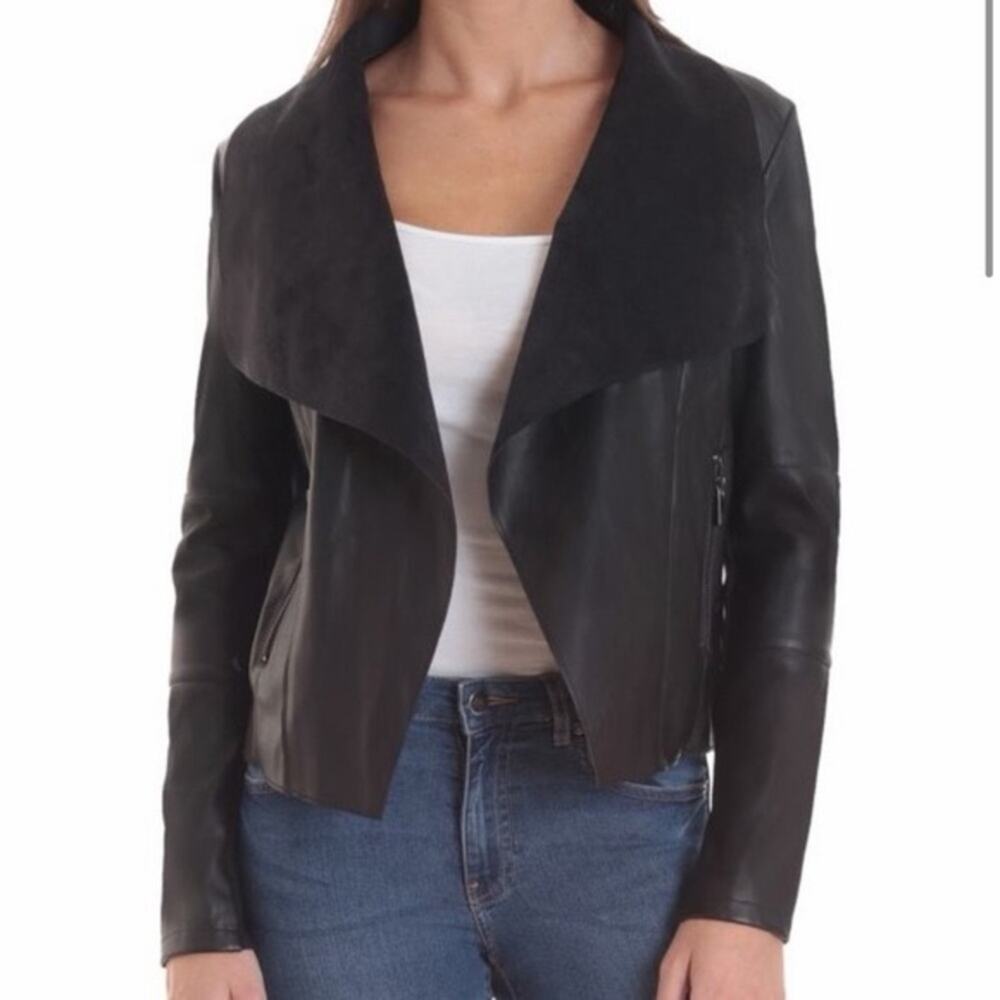Bagatelle Collection Black Draped Faux Leather Jacket Women’s Plus Size 1X